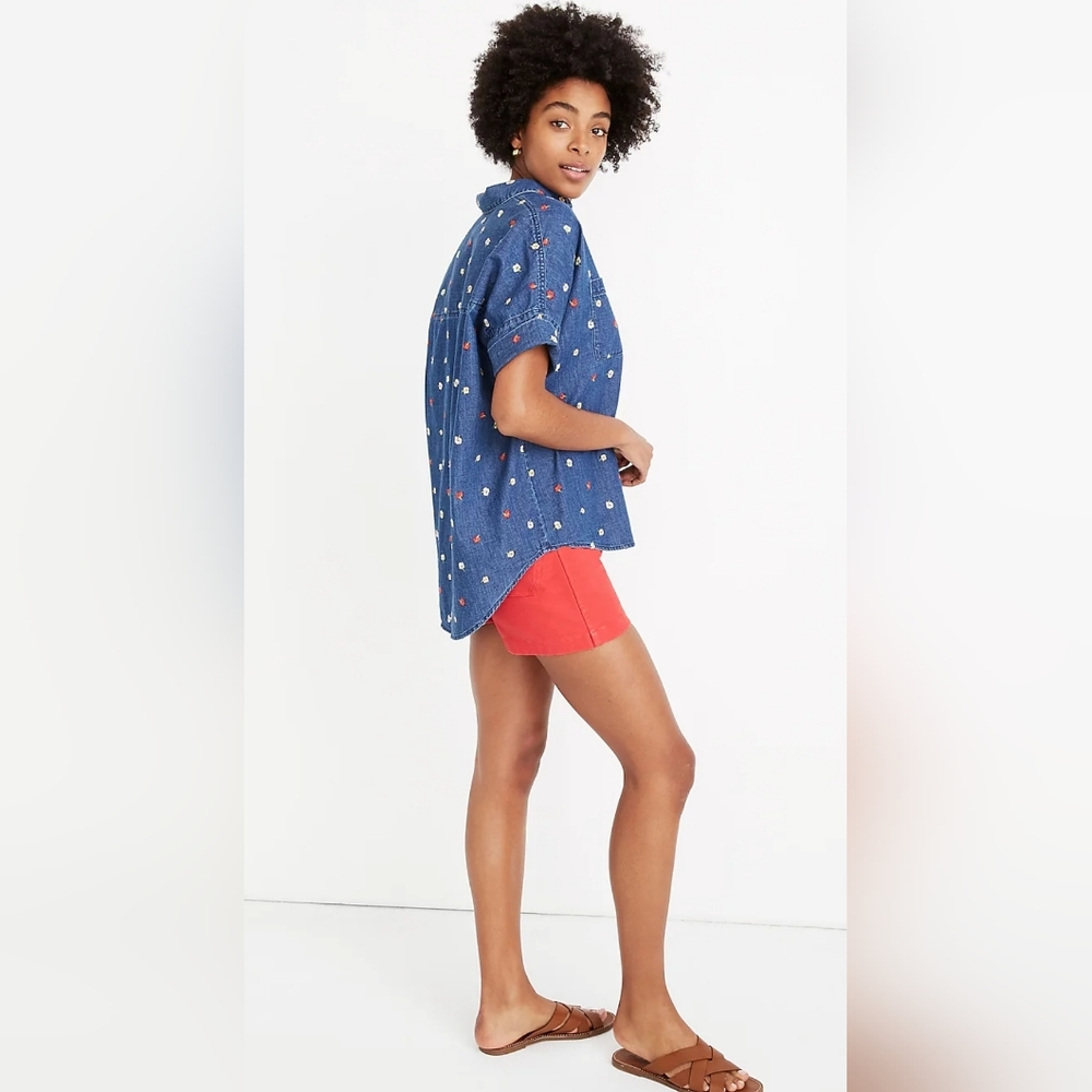 Madewell Women's Embroidered Denim Courier Shirt in Confetti Floral Blue XXs